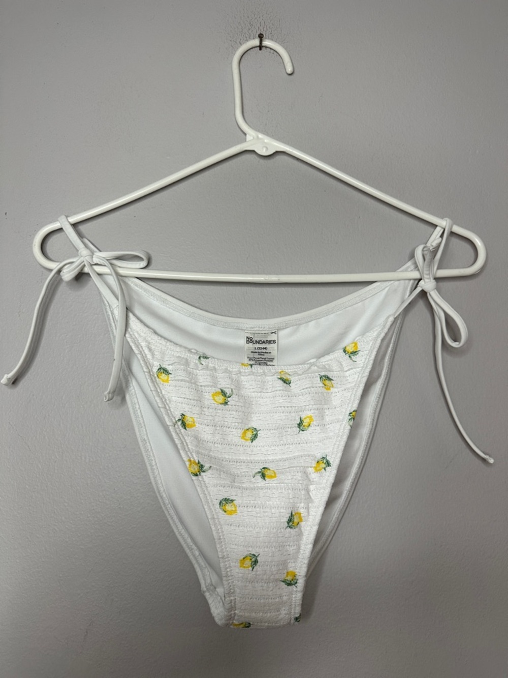 White Tie-Side Bikini Bottoms with Lemon Print size L
